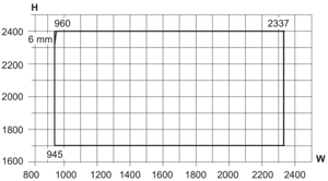 Min./max. sizes, 2-leaf casement door, rebated meeting style
